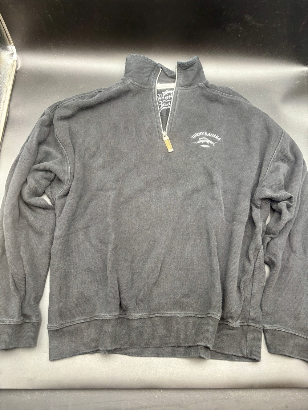 Tommy Bahama Relax Black Quarter Zip Marlin Logo Gray Pullover Sweatshirt XL